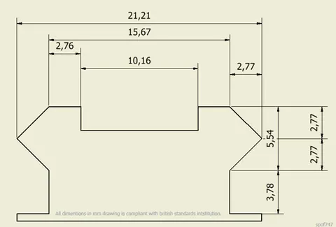 Dimensioned drawing of a Picatinny rail profile